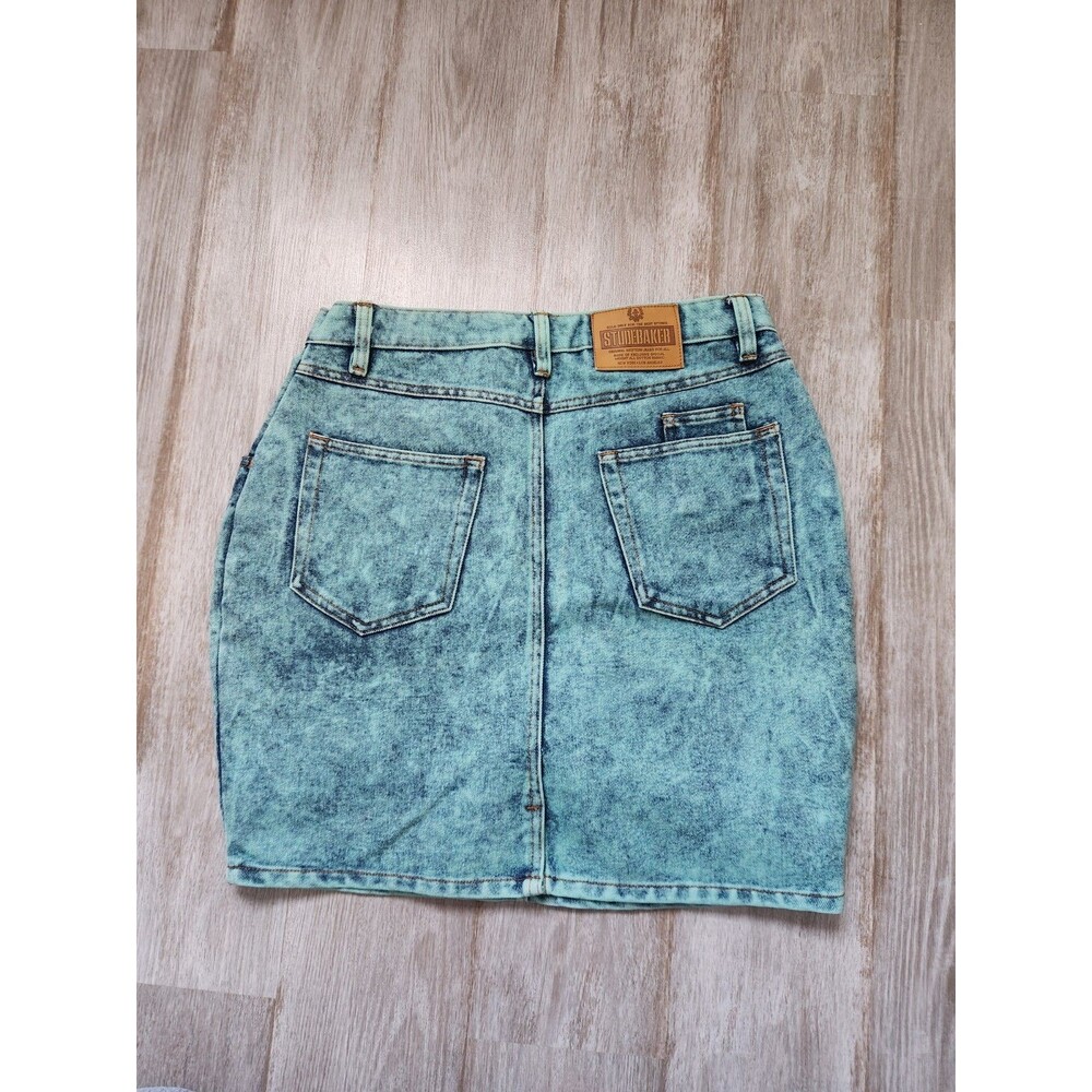 Studbaker Blue Acid Wash Denim Jean Mini Skirt Pockets Sz 15/16 EUC Classic - Picture 8 of 9